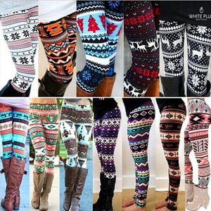 Winter Christmas Snowflake Knitted Leggings Xmas Warm Stockings Pants Stretch Tights Women Bootcut Stretchy Pants