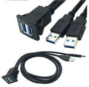 Dual USB3.0 USB2.0 A Stecker auf Buchse, Unterputz-Panel-Armaturenbrett-Kabel, abgeschirmt, für Auto, Motorrad, 1 m