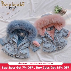 Bear Leader Children Winter Warm Parkas 2020 Новая модная джинсовая ткань верхняя одежда с толповой штучки для девочек толстые одежды 2 6 лет