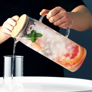 Kall glas vattenflaska burk vattenkokare transparent stor kapacitet värmebeständig kaffekanna med handtag tekanna krukor 1.2l 1.4l 201127