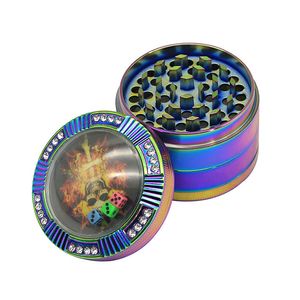 Colorful Smoke Grinder With Sieve Cover 63mm 4 Layer Zinc Alloy Pollen Tobacco Crusher Screen Grinders Custom Gift Dice Game Grinders