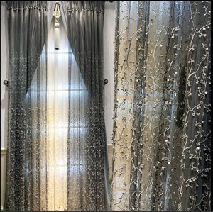 Wholesale Sheer Curtains High end light luxury embroidered embossed curtain screen villa high-end lace streamer yarn living room bedroom floor