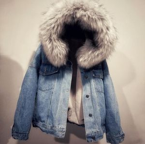 熱い販売の女性の冬のデザイナーのコートファッションフード付きジーンジャケットの毛皮の暖かい厚いアウターパースカジュアルレディースの服