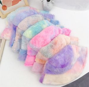 Moda Nuovo Cappello Della Benna Della Peluche per Le Donne Ragazza Arcobaleno Tie Dye Morbido Caldo Fishman Cap Inverno Regali Della Signora 7 Colori DB229