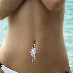 Fashion Sexig Crystal Pierced Navel Bell -knappringar Rings rostfritt stål Diamond Tassel Belly Ring for Women Fashion Jewelry