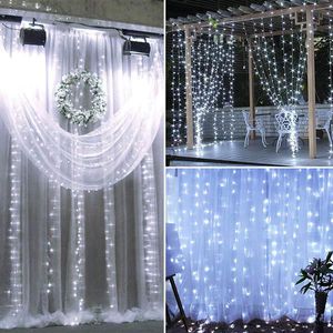 18M x 3M 1800-LED Warm White Light Romantic Christmas Wedding Outdoor Decoration Curtain String Light US Standard White ZA000939