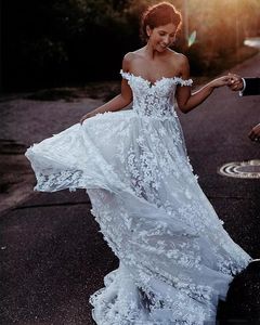 Lindo Ombro Floral Lace Country Wedding Vestidos A Linha Novo 2021 Voltar Lace Up Plus Size Boho vestido de noiva vestidos de casamento vestidos