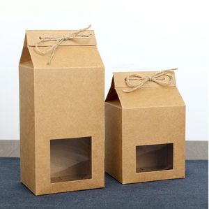 Geschenkpapier, Teeverpackung, Kraftpapiertüte aus Pappe, transparente Fensterbox für Kuchen, Kekse, Lebensmittelaufbewahrung, stehende Verpackungstasche