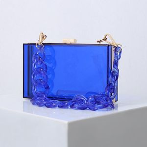 Kvällspåsar kvinnor kunglig blå väska mode gelé koppling plånböcker och handväskor lyxig designer godis färg akryl mini crossbody axel