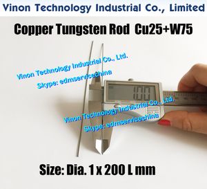 (5pcs pack) dia. 1.0x200lmm cobre tungstênio haste CUW75 (cobre 25% + tungstênio 75%), EDM Tungsten cobre liga eletrodo bar para erosão de faíscas