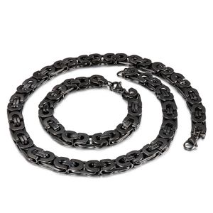 8mm largo 20 polegadas + 8 polegadas moda homens preto 316L aço inoxidável círculo círculo colar pulseira byzantine king chain jóias conjunto