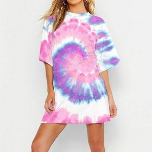 Running Jerseys Tie Dye Print T Shirt Women Tops Tees O-neck Short Sleeve Female T-Shirt Streetwear Oversized Women's Top TShirt Casual