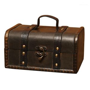 Worzaki biżuterii, Torby Retro Treasure Chest Vintage Drewniane pudełko Storage Antique Style Organizer Do Wardrobe Ticket Buckle1