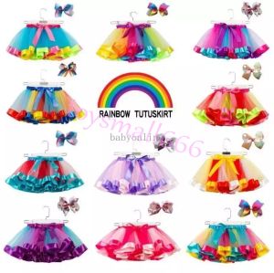 Em estoque 11 cores meninas meninas tutu vestido doce arco -íris cor de bebês saias com bandana conjunta infantil férias vestidos de dança tutusgsjmar4