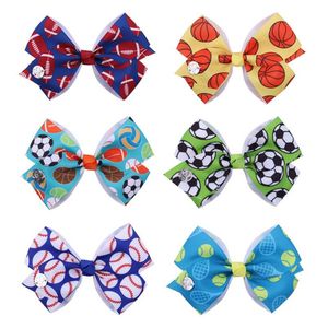 Wholesale football bows for sale - Group buy Children s Hair Accessories Handmade World Cup Football Soccer Printed Ribbon Bow Hairpin Korean Girl Inch Headdress Fashion Infant Tennis Sports Hair Pin