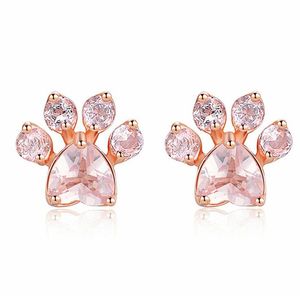 Hot Trendy Cute Cat Paw Earrings For Women Fashiong Rose Gold Earring Pink Claw Print Bear And Dog Paw Stud Earrings