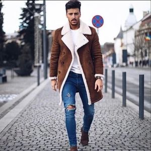 Men's Jackets Faux Fur Fleece Faux Leather Jacket Men Winter Brown Suede Jacket Warm Bomber Long Coats Male Outwear Thicken Jacket Plus Size C1120