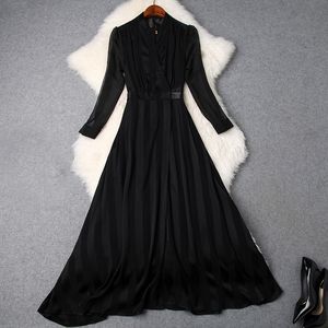 2019 Spring Luxury Long Sleeve Stand Neck Pure Color With Sash Long Maxi Dress Fashion Casual Dresses M18T9584