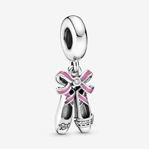 100% 925 Sterling Silver Pink Ballerina Shoes Dangle Charms Fit Original European Charm Bracelet Fashion Women Wedding Engagement Jewelry Accessories