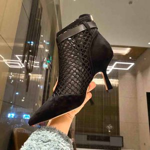 Spring new designer pointed short boots, good quality designer mesh boots, high-heeled women's boots 35-43 big size boots