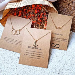 2022 Creative Pearl Feather Clavicle Chain Necklaces Retro Letter Paper Card Butterfly Elephant Cat Alloy Necklace Wholesale