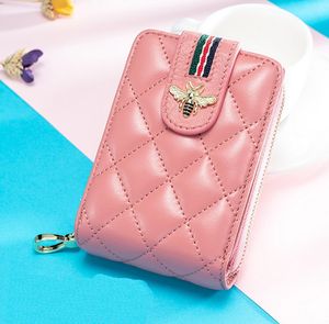 Hot Sale New RFID protected Genuine leather bee women designer card holders lady fashion sheep leather zero wallets female casual clutchs