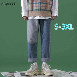 Homens jeans patchwork plus tamanho 3xl solto denim reta calças casuais masculino queda painéis gradiente cor na moda chique bordado g0104