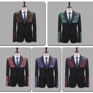 Men's Sequins Blazers Stage Costume Splicing Glitter Tuxedo Slim Coat Bar Nightclub Singer Host Performance Clothes Male Group Chorus Suit Jackets Party Show