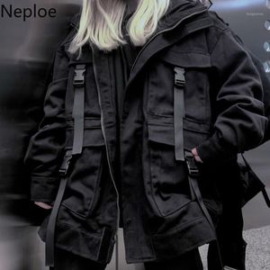 NEPLOE Koreański Streetwear Harajuku Czarny Dżinsowy Kurtka Ograniczona Kieszenie Damskie Dżinsy Kurtki Luźne BF Vintage Casual Coats 391061