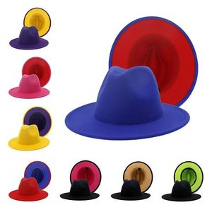 Panama cap jazz formell hatt dam filt fedora hattar mode lapptäcke breda grim mössor unisex trilby chapeau för män kvinnor röd svart ny