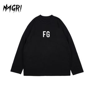 Hip Hop z długim rękawem T Shirt Mężczyźni FG Graphic Letter Printed Solid Color Loose Pullover Casual Tee Men's Streetwear T-Shirts 201203