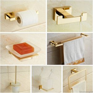 Andere Bad- und Toilettenartikel, goldener Handtuchhalter, Gold-Edelstahl-Hardware-Set, Bademantelhaken, Toilettenbürste, Becherhalter, Seifenschale, Badezimmer-Accessoires