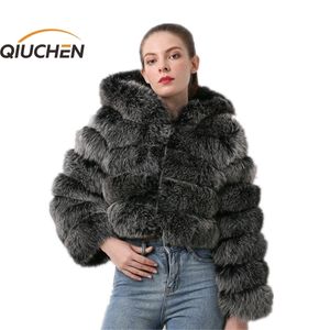 QIUCHEN PJ20076 arrivo vendita vera pelliccia donne giacca invernale cappotti corti naturale 211220