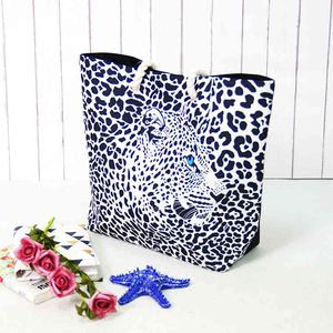 Stor storlek Leopard Animal Print Bag Summer Tote Beach Bag Polyter Beach Väskor Personifierade för Ladi