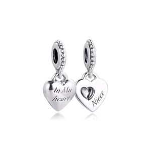 Moster Niece Split Heart Dangle Charms 925 Sterling Silver Fit Original Armband Halsband Charm Bead Pendant För Smycken DIY 799188C00