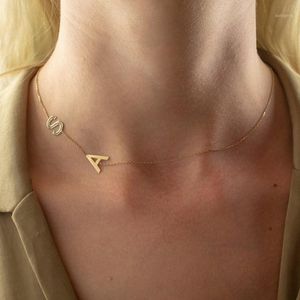 2021 Lateefah Personliga sidled Initial halsband Choker Gold Sideway Letter Collier Lettre Stainless Steel Smycken1