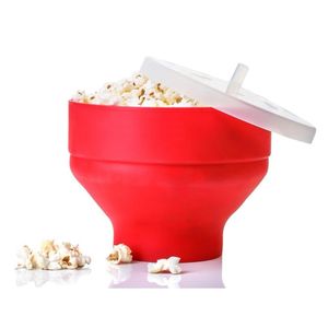 Ny popcorn mikrovågsugn silikon vikbar röd högkvalitativ kök Easy Tools DIY Popcorn Bucket Bowl Maker med lock 201214