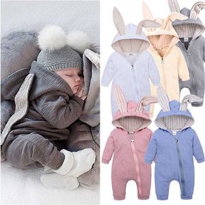 Vår höst baby rompers söt tecknad kanin spädbarn flicka pojke jumpers barn kläder kläder overall påsk kostym 211229