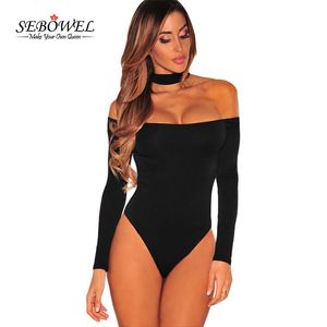Sebowel New Sexy Mulheres Bodysuit Club Wear Black Gargantilha Off Off Bodysuits Jumpsuit Feminino Romper Bodycon Shorts Playsuits T200708