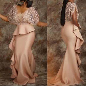 Dubai Arabisch afrikanische mermaid prom Kleider Deep v Hals Satin Abendkleid Cocktail Party Sweep -Zug formal