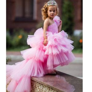 2021 Flower Girls Dresses Tulle Lace Top Spaghetti Formal Kids Wear For Party Free Shipping Toddler Gowns