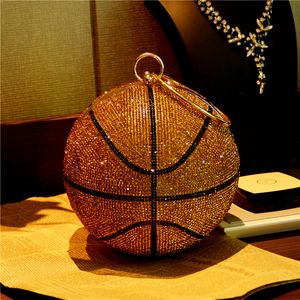 HBP 2021 Basketball Bag Round Ball Gold Clutch Purse Crossbody for Womens Evening Rhinestone Handbags Ladies Party Shoulder Purses Pink Black Bling