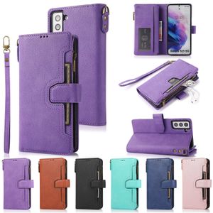 Samsung Galaxy S21 S20 Note20 Ultra Note10 Plus Skin Feeling PU Leather Flip Kickstand Caber Case with Zipper Coin Purseのウォレット電話ケース