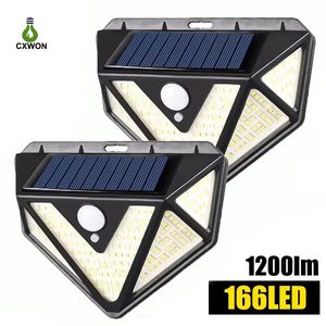 Solar Garden Lights with PIR Motion Sensor 3 Modes 166 LED Outdoor Wall Lamps 5 head 270 Wide angle