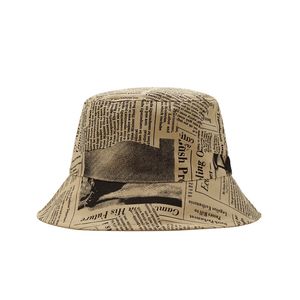 Vintage Gazeta Wzór Drukowane Wiadro Hat Street Trend Sun Hat Hat Fisherman Cap Outdoor Hip-Hop Kapelusze