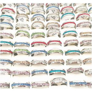 Gorący 20pcs/paczka Assorted 2 mm pojedynczego rzędu pełny kryształowy pierścień biżuterii ze stali nierdzewnej dla męskich kobiet