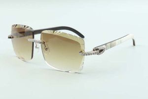 Солнцезащитные очки 2021 с режущими линзами со средними бриллиантами 3524020, натуральные смешанные очки с дужками из рогов буйвола, размер: 58-18-140 мм