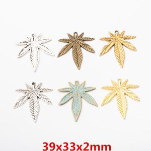 10st 39 * 33mm Silverfärg Guld Maple Leaf Charms Vintage Bronze Leaf Pendant för armband örhängen Halsband DIY smycken