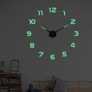 47インチの発光の壁時計大時計時計Horloge 3D DIYアクリルミラーステッカークォーツDuvar Saat Klockモダンミュート220115