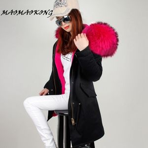 Brand Women Winter Jacket Long Detachable Lining black Parkas Large Real Raccoon Fur Hooded Coat Outwear 201202